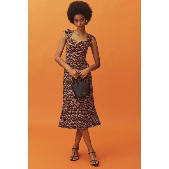 NWT Anthropologie Cecily Fit & Flare Sweetheart Dress L Black Red Grapes - Picture 1 of 10